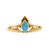 Marquise Petite Dainty Thumb Ring Oxidized Lab Created Opal Statement Fashion Ring 925 Sterling Silver