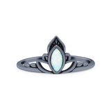 Marquise Petite Dainty Thumb Ring Oxidized Lab Created Opal Statement Fashion Ring 925 Sterling Silver