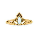 Marquise Petite Dainty Thumb Ring Oxidized Lab Created Opal Statement Fashion Ring 925 Sterling Silver