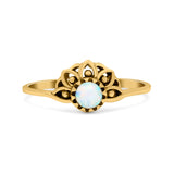 Flower Petite Dainty Thumb Ring Round Lab Created Opal Statement Fashion Ring Oxidized 925 Sterling Silver