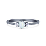 Three Stone Created Opal Petite Dainty Thumb Ring Round Statement Fashion Ring Solid 925 Sterling Silver