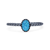 Rope Petite Dainty Lab Created Opal Oval Ring Solid 925 Sterling Silver