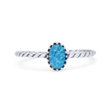 Rope Petite Dainty Lab Created Opal Oval Ring Solid 925 Sterling Silver