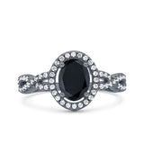 Halo Infinity Shank Ring Oval Simulated Cubic Zirconia 925 Sterling Silver