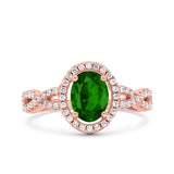 Halo Infinity Shank Ring Oval Simulated Cubic Zirconia 925 Sterling Silver