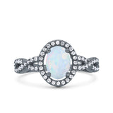 Halo Infinity Shank Ring Oval Simulated Cubic Zirconia 925 Sterling Silver