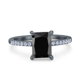 Emerald Cut Art Deco Wedding Ring Simulated Cubic Zirconia 925 Sterling Silver