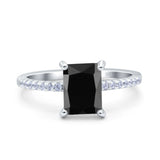 Emerald Cut Art Deco Wedding Ring Simulated Cubic Zirconia 925 Sterling Silver