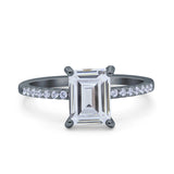 Emerald Cut Art Deco Wedding Ring Simulated Cubic Zirconia 925 Sterling Silver