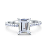 Emerald Cut Art Deco Wedding Ring Simulated Cubic Zirconia 925 Sterling Silver