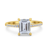 Emerald Cut Art Deco Wedding Ring Simulated Cubic Zirconia 925 Sterling Silver