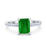 Emerald Cut Art Deco Wedding Ring Simulated Cubic Zirconia 925 Sterling Silver