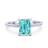 Emerald Cut Art Deco Wedding Ring Simulated Cubic Zirconia 925 Sterling Silver