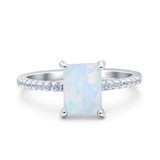 Emerald Cut Art Deco Wedding Ring Simulated Cubic Zirconia 925 Sterling Silver