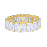 Stackable Emerald Cut Full Eternity Wedding Engagement Band Ring Simulated CZ 925 Sterling Silver