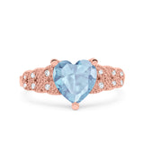 Art Deco Heart Wedding Engagement Bridal Ring Simulated Cubic Zirconia 925 Sterling Silver