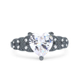 Art Deco Heart Wedding Engagement Bridal Ring Simulated Cubic Zirconia 925 Sterling Silver