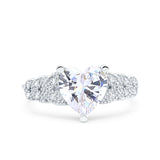 Art Deco Heart Wedding Engagement Bridal Ring Simulated Cubic Zirconia 925 Sterling Silver