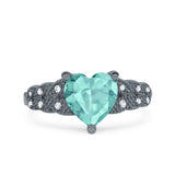Art Deco Heart Wedding Engagement Bridal Ring Simulated Cubic Zirconia 925 Sterling Silver