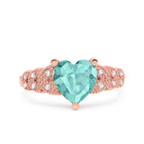 Art Deco Heart Wedding Engagement Bridal Ring Simulated Cubic Zirconia 925 Sterling Silver