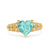 Art Deco Heart Wedding Engagement Bridal Ring Simulated Cubic Zirconia 925 Sterling Silver