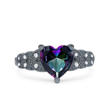 Art Deco Heart Wedding Engagement Bridal Ring Simulated Cubic Zirconia 925 Sterling Silver