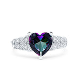 Art Deco Heart Wedding Engagement Bridal Ring Simulated Cubic Zirconia 925 Sterling Silver