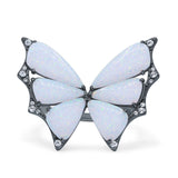 Butterfly Petite Dainty Thumb Ring Lab Created Opal Statement Fashion Ring 925 Sterling Silver
