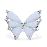 Butterfly Petite Dainty Thumb Ring Lab Created Opal Statement Fashion Ring 925 Sterling Silver