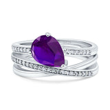 Weave Teardrop Pear Twist Infinity Shank Art Deco Wedding Bridal Piece Ring Simulated Cubic Zirconia 925 Sterling Silver