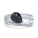 Weave Teardrop Pear Twist Infinity Shank Art Deco Wedding Bridal Piece Ring Simulated Cubic Zirconia 925 Sterling Silver