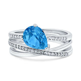 Weave Teardrop Pear Twist Infinity Shank Art Deco Wedding Bridal Piece Ring Simulated Cubic Zirconia 925 Sterling Silver