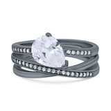 Weave Teardrop Pear Twist Infinity Shank Art Deco Wedding Bridal Piece Ring Simulated Cubic Zirconia 925 Sterling Silver