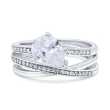 Weave Teardrop Pear Twist Infinity Shank Art Deco Wedding Bridal Piece Ring Simulated Cubic Zirconia 925 Sterling Silver