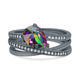 Weave Teardrop Pear Twist Infinity Shank Art Deco Wedding Bridal Piece Ring Simulated Cubic Zirconia 925 Sterling Silver