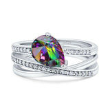 Weave Teardrop Pear Twist Infinity Shank Art Deco Wedding Bridal Piece Ring Simulated Cubic Zirconia 925 Sterling Silver