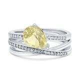 Weave Teardrop Pear Twist Infinity Shank Art Deco Wedding Bridal Piece Ring Simulated Cubic Zirconia 925 Sterling Silver