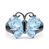 Teardrop Pear Butterfly Filigree Swirl Ring Simulated Cubic Zirconia 925 Sterling Silver Butterfly Ring