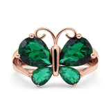 Teardrop Pear Butterfly Filigree Swirl Ring Simulated Cubic Zirconia 925 Sterling Silver Butterfly Ring