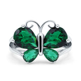 Teardrop Pear Butterfly Filigree Swirl Ring Simulated Cubic Zirconia 925 Sterling Silver Butterfly Ring