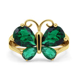 Teardrop Pear Butterfly Filigree Swirl Ring Simulated Cubic Zirconia 925 Sterling Silver Butterfly Ring