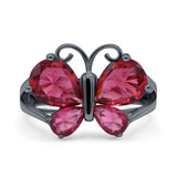 Teardrop Pear Butterfly Filigree Swirl Ring Simulated Cubic Zirconia 925 Sterling Silver Butterfly Ring