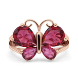 Teardrop Pear Butterfly Filigree Swirl Ring Simulated Cubic Zirconia 925 Sterling Silver Butterfly Ring