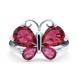 Teardrop Pear Butterfly Filigree Swirl Ring Simulated Cubic Zirconia 925 Sterling Silver Butterfly Ring