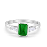 Three Stone Emerald Cut Simulated Cubic Zirconia Wedding Engagement Ring 925 Sterling Silver