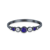 Half Eternity Band Round Simulated Blue Sapphire Cubic Zirconia 925 Sterling Silver (4mm)