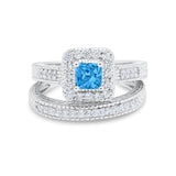 Two Piece Vintage Style Wedding Ring 925 Sterling Silver Simulated Cubic Zirconia