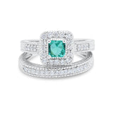 Two Piece Vintage Style Wedding Ring 925 Sterling Silver Simulated Cubic Zirconia