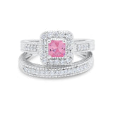 Two Piece Vintage Style Wedding Ring 925 Sterling Silver Simulated Cubic Zirconia