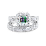 Two Piece Vintage Style Wedding Ring 925 Sterling Silver Simulated Cubic Zirconia